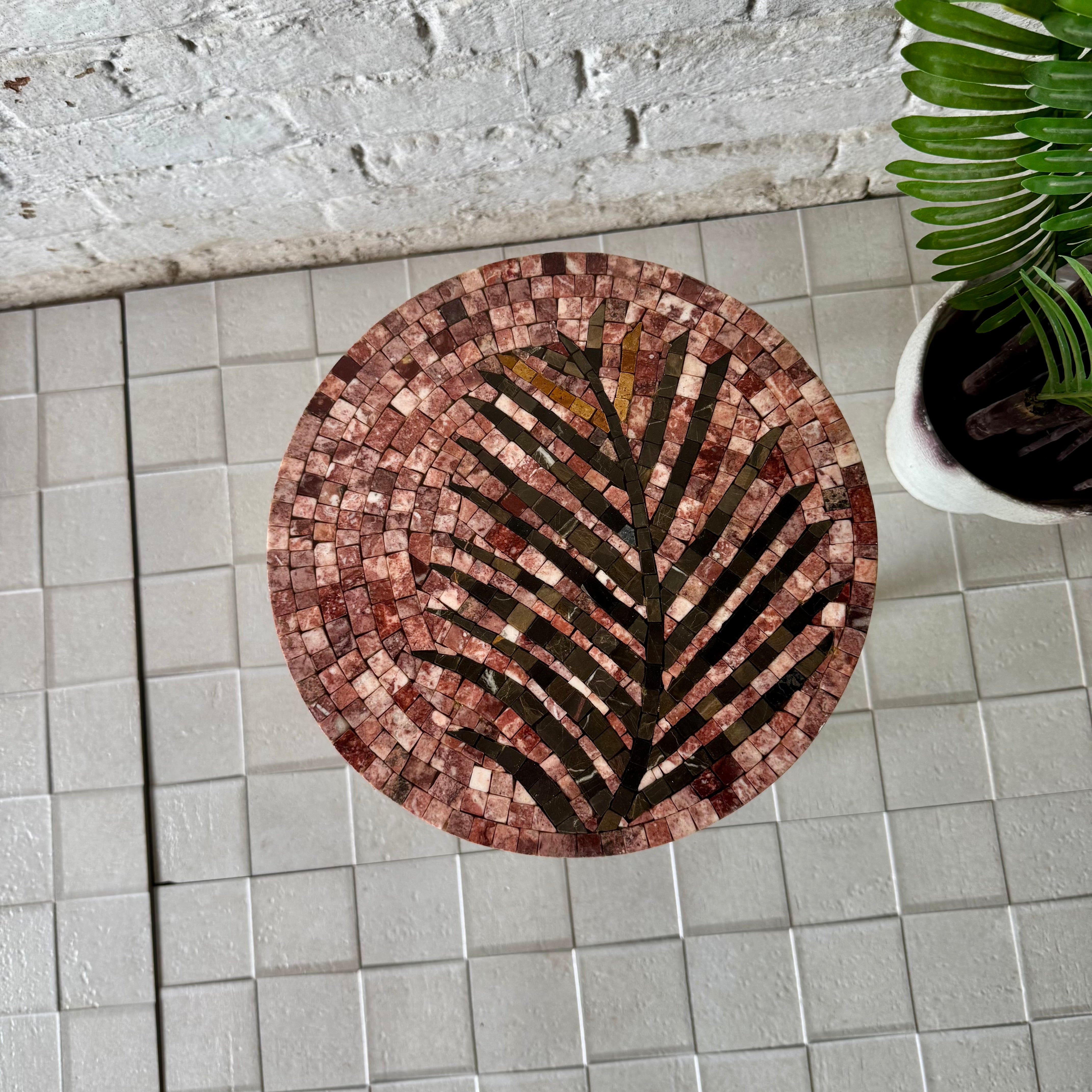 Palm Leaf Mosaic Stool – Affordable Artisan Statement for Economy Home Decor